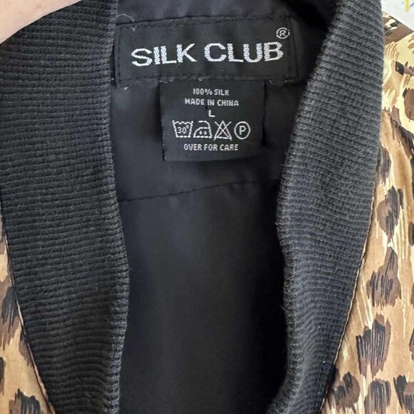 Silk Club Leopard Jacket Size Large 100% Silk Washable Fully Lined - Picture 5 of 9
